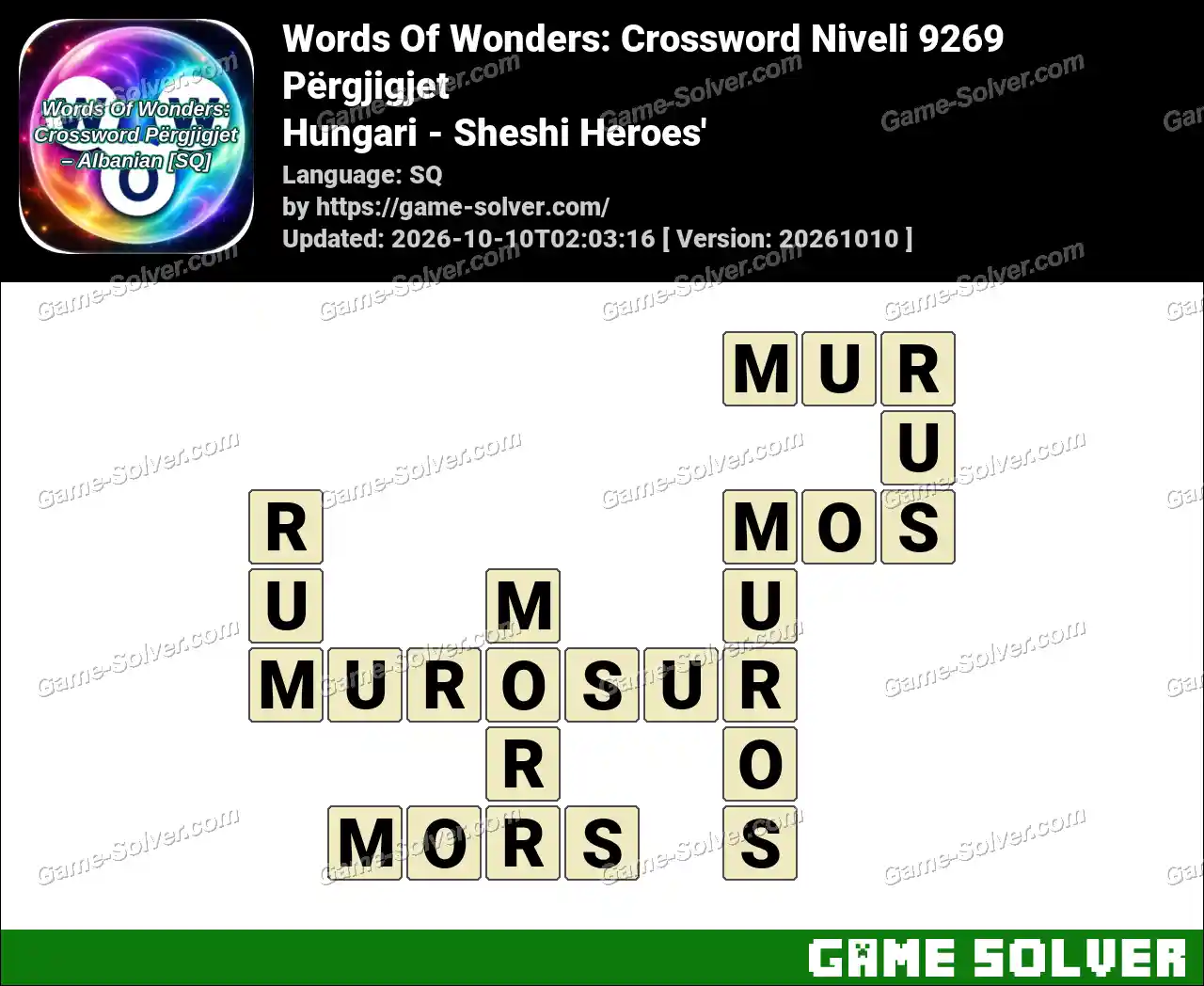 Words Of Wonders: Crossword Niveli 9269 Përgjigjet – Hungari – Sheshi Heroes’